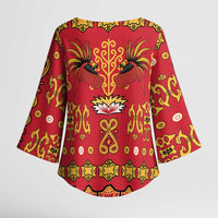 Papua Batik Motif Kimono Sleeve Blouse Papua Spirit Red Version - Polynesian Pride