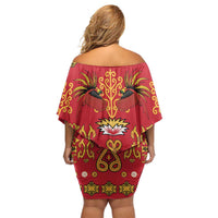 Papua Batik Motif Off Shoulder Short Dress Papua Spirit Red Version - Polynesian Pride