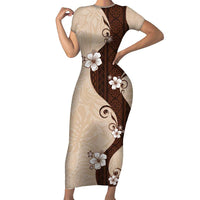 Polynesia Hibiscus Family Matching Short Sleeve Bodycon Dress and Hawaiian Shirt Cameo Curve Motif - Polynesian Pride