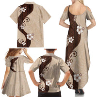 Polynesia Hibiscus Family Matching Summer Maxi Dress and Hawaiian Shirt Cameo Curve Motif - Polynesian Pride