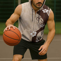 Polynesia Hibiscus Sleeveless Zip Hoodie Cameo Curve Motif - Polynesian Pride