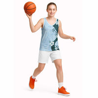 Polynesia Hibiscus Basketball Jersey Sky Blue Curve Motif - Polynesian Pride