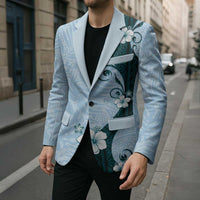 Polynesia Hibiscus Blazer Sky Blue Curve Motif - Polynesian Pride