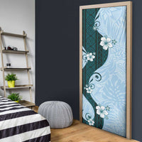 Polynesia Hibiscus Door Cover Sky Blue Curve Motif - Polynesian Pride