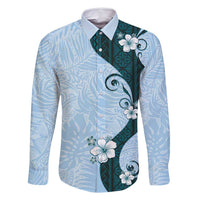 Polynesia Hibiscus Family Matching Mermaid Dress and Hawaiian Shirt Sky Blue Curve Motif - Polynesian Pride
