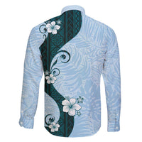 Polynesia Hibiscus Family Matching Puletasi and Hawaiian Shirt Sky Blue Curve Motif LT05 - Polynesian Pride