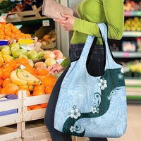 Polynesia Hibiscus Grocery Bag Sky Blue Curve Motif - Polynesian Pride