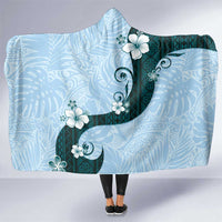 Polynesia Hibiscus Hooded Blanket Sky Blue Curve Motif - Polynesian Pride
