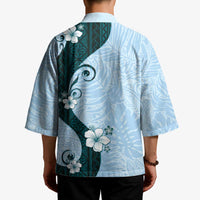 Polynesia Hibiscus Kimono Sky Blue Curve Motif - Polynesian Pride
