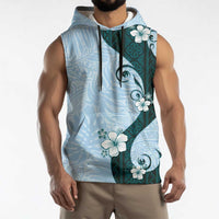Polynesia Hibiscus Sleeveless Hoodie Sky Blue Curve Motif - Polynesian Pride