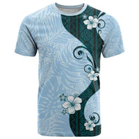 Polynesia Hibiscus T Shirt Sky Blue Curve Motif - Polynesian Pride