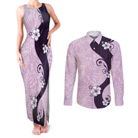 Polynesia Hibiscus Couples Matching Tank Maxi Dress and Long Sleeve Button Shirt Thistle Curve Motif - Polynesian Pride