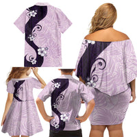 Polynesia Hibiscus Family Matching Off Shoulder Short Dress and Hawaiian Shirt Thistle Curve Motif - Polynesian Pride
