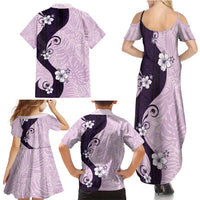 Polynesia Hibiscus Family Matching Summer Maxi Dress and Hawaiian Shirt Thistle Curve Motif - Polynesian Pride