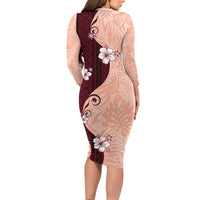 Polynesia Hibiscus Family Matching Long Sleeve Bodycon Dress and Hawaiian Shirt Rose Bud Curve Motif - Polynesian Pride