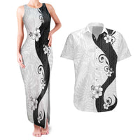 Polynesia Hibiscus Couples Matching Tank Maxi Dress and Hawaiian Shirt White Curve Motif - Polynesian Pride