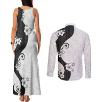 Polynesia Hibiscus Couples Matching Tank Maxi Dress and Long Sleeve Button Shirt White Curve Motif - Polynesian Pride