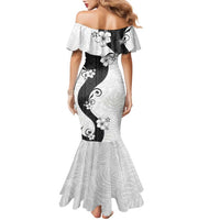 Polynesia Hibiscus Family Matching Mermaid Dress and Hawaiian Shirt White Curve Motif - Polynesian Pride