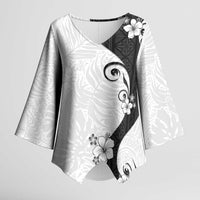 Polynesia Hibiscus Kimono Sleeve Blouse White Curve Motif - Polynesian Pride