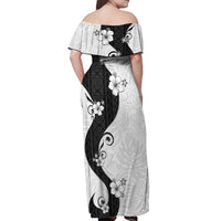 Polynesia Hibiscus Off Shoulder Maxi Dress White Curve Motif - Polynesian Pride