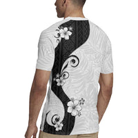 Polynesia Hibiscus Rugby Jersey White Curve Motif - Polynesian Pride