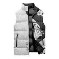Polynesia Hibiscus Sleeveless Puffer Jacket White Curve Motif - Polynesian Pride