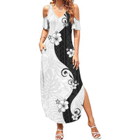 Polynesia Hibiscus Summer Maxi Dress White Curve Motif - Polynesian Pride