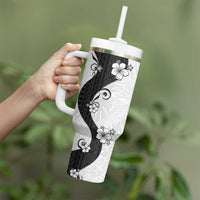 Polynesia Hibiscus Tumbler With Handle White Curve Motif - Polynesian Pride