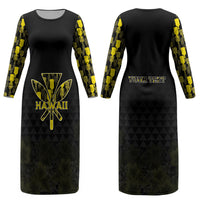 Personalised Aloha Hawaii Kahili Couples Matching Long Sleeve Bodycon Dress and Hawaiian Shirt Kanaka Maoli With Kakau Pattern