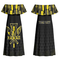 Personalised Aloha Hawaii Kahili Family Matching Off Shoulder Maxi Dress and Hawaiian Shirt Kanaka Maoli With Kakau Pattern LT05 Mom's Dress Black - Polynesian Pride