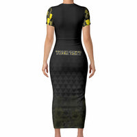 Personalised Aloha Hawaii Kahili Short Sleeve Bodycon Dress Kanaka Maoli With Kakau Pattern