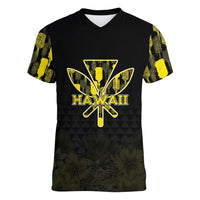 Personalised Aloha Hawaii Kahili Women V-Neck T-Shirt Kanaka Maoli With Kakau Pattern
