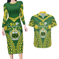Samoa SUP Couples Matching Long Sleeve Bodycon Dress and Hawaiian Shirt Samoan Coat Of Arms - Polynesian Pride