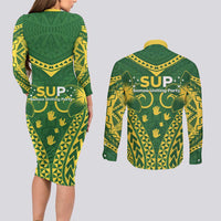 Samoa SUP Couples Matching Long Sleeve Bodycon Dress and Long Sleeve Button Shirt Samoan Coat Of Arms - Polynesian Pride