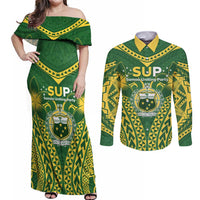 Samoa SUP Couples Matching Off Shoulder Maxi Dress and Long Sleeve Button Shirt Samoan Coat Of Arms - Polynesian Pride