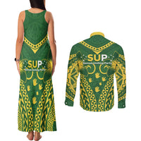 Samoa SUP Couples Matching Tank Maxi Dress and Long Sleeve Button Shirt Samoan Coat Of Arms - Polynesian Pride