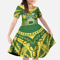 Samoa SUP Family Matching Long Sleeve Bodycon Dress and Hawaiian Shirt Samoan Coat Of Arms LT05 Daughter's Dress Green - Polynesian Pride