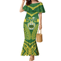 Samoa SUP Family Matching Mermaid Dress and Hawaiian Shirt Samoan Coat Of Arms LT05 Mom's Dress Green - Polynesian Pride