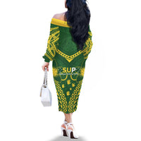 Samoa SUP Family Matching Off The Shoulder Long Sleeve Dress and Hawaiian Shirt Samoan Coat Of Arms - Polynesian Pride