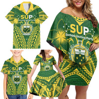 Samoa SUP Family Matching Off Shoulder Short Dress and Hawaiian Shirt Samoan Coat Of Arms - Polynesian Pride