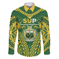 Samoa SUP Family Matching Short Sleeve Bodycon Dress and Hawaiian Shirt Samoan Coat Of Arms LT05 Dad's Shirt - Long Sleeve Green - Polynesian Pride