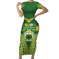 Samoa SUP Family Matching Short Sleeve Bodycon Dress and Hawaiian Shirt Samoan Coat Of Arms LT05 Mom's Dress Green - Polynesian Pride