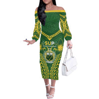 Samoa SUP Off The Shoulder Long Sleeve Dress Samoan Coat Of Arms - Polynesian Pride