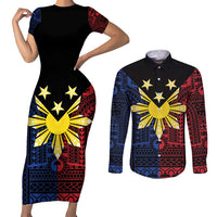Philippines Sun Star Couples Matching Short Sleeve Bodycon Dress and Long Sleeve Button Shirt Igorot Tribal Inspiration - Polynesian Pride