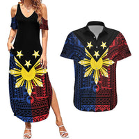 Philippines Sun Star Couples Matching Summer Maxi Dress and Hawaiian Shirt Igorot Tribal Inspiration - Polynesian Pride