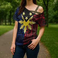 Philippines Sun Star Cross Shoulder Shirt Igorot Tribal Inspiration - Polynesian Pride