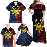 Philippines Sun Star Family Matching Off Shoulder Maxi Dress and Hawaiian Shirt Igorot Tribal Inspiration - Polynesian Pride
