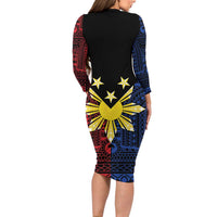 Philippines Sun Star Long Sleeve Bodycon Dress Igorot Tribal Inspiration - Polynesian Pride