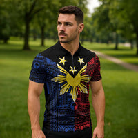 Philippines Sun Star Zipper Polo Shirt Igorot Tribal Inspiration - Polynesian Pride