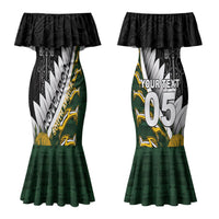 Custom Rugby New Zealand And South Africa Couples Matching Mermaid Dress and Hawaiian Shirt Silver Fern With Springboks